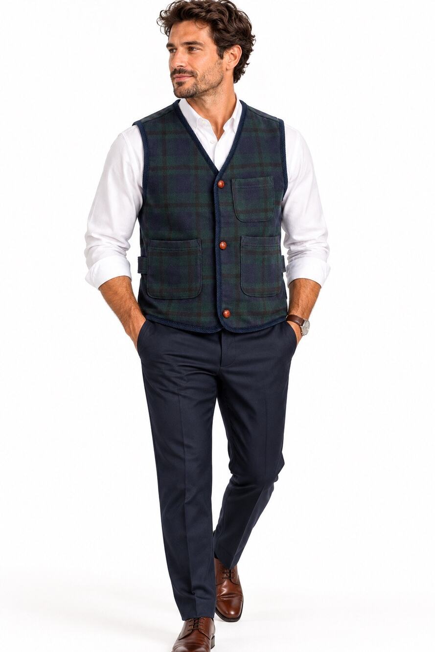 Elwood Men’s Plaid Wool Blend Utility Vest M NWT Navy Green Workwear Nordstrom